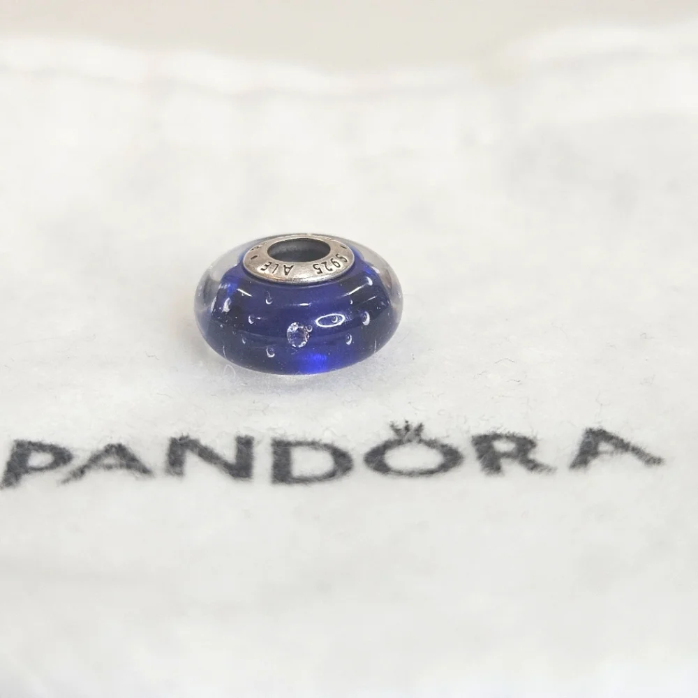 Pandora Charm Sterling Silver Dark Blue Effervescence Murano Glass Authentic